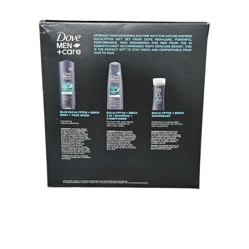 Dove Men Care Body Wash Shampoo Deodorant Blue Eucalyptus Birch Gift Set New
